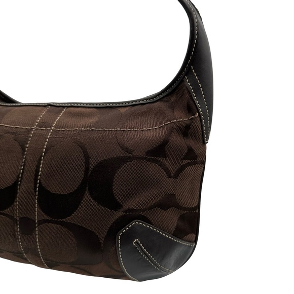 Coach Signature Canvas Hobo Shoulder Bag Leather Trim Y2K Style Brown Medium - Picture 6 of 16